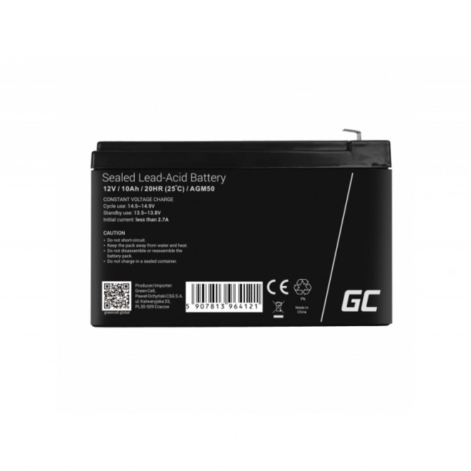 Genopladelig batteri AGM VRLA Green Cell AGM50 12V 10Ah (til UPS, legetøjsbiler, græsslåmaskiner)