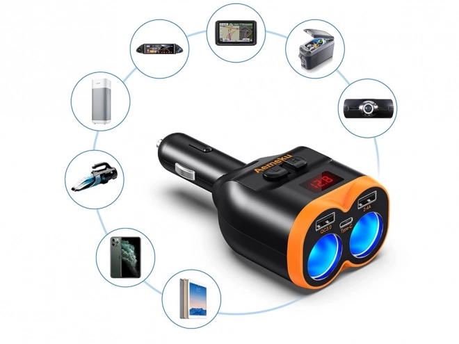 Lighter Splitter med USB-A og USB-C QC 3.0 oplader