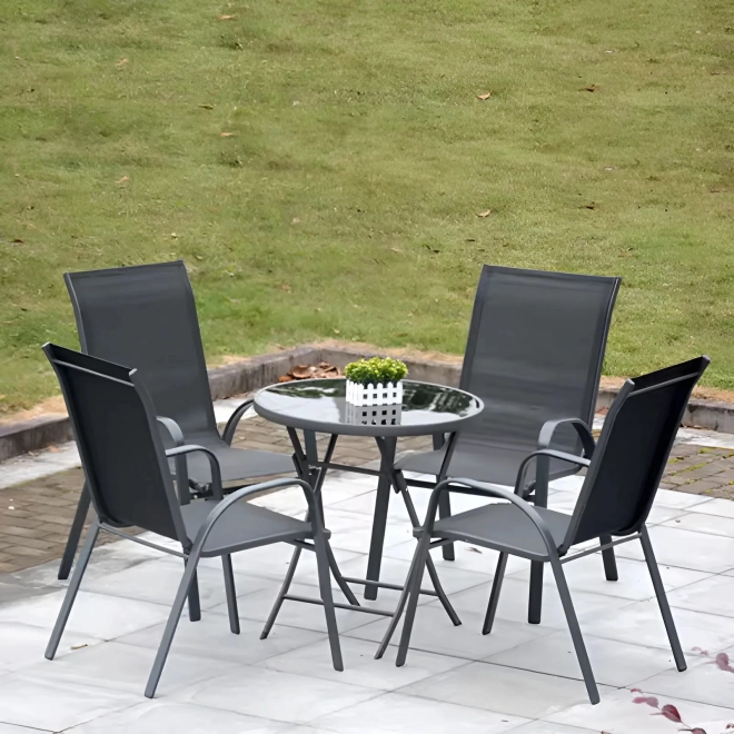 Sæt af havestole til terrasse, altan, grå farve