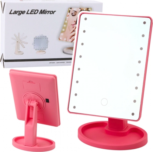 Kosmetikspejl med LED-belysning og justerbart stativ, pink