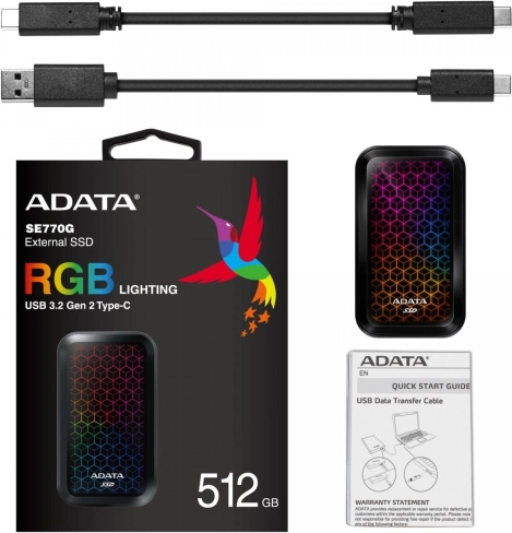 Ekstern SSD-drev ADATA SE770G 512 GB USB 3.2 Gen 2 med RGB-belysning