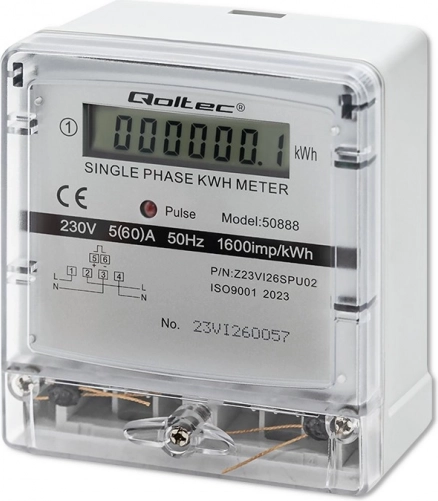 Enfaset elektricitetsmåler Qoltec 230V med LCD-skærm