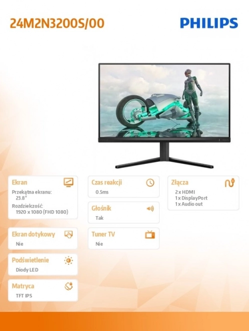 Monitor Philips 23.8" IPS 180Hz med HDMI og DP