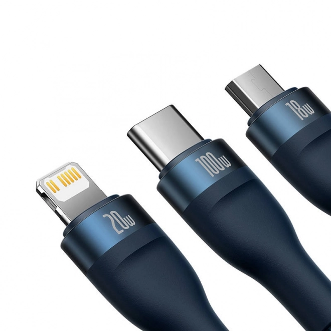 Baseus hurtigopladningskabel med 3 stik: USB-C, Lightning og Micro USB, 100W