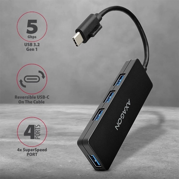 Axagon Slim USB Hub 4-port USB 3.2 Gen 1 med 14cm Typ-C kabel