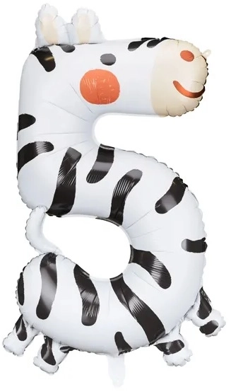 Folie fødselsdagsballon nummer 5 - Zebra 68 x 98 cm