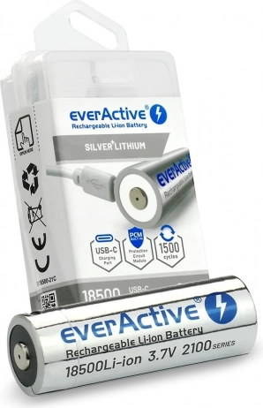 Genopladeligt batteri EverActive 18500 Li‑ion 3,7 V 2100 mAh USB‑C