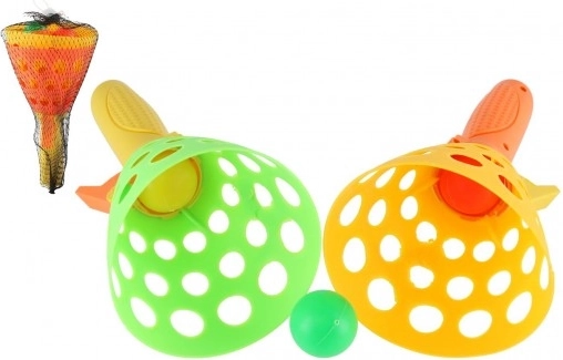 Plastikspil Catch Ball – sæt med 2 kurve og 3 bolde, 19 cm i net