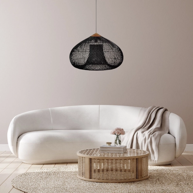 Loftophængt lampe af naturflet - 40 cm - sort