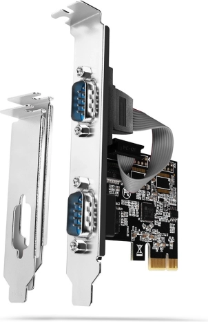 PCIe-controller AXAGON med 2 serielle porte RS232 250 kBd, i pakken både standard- og low-profile beslag