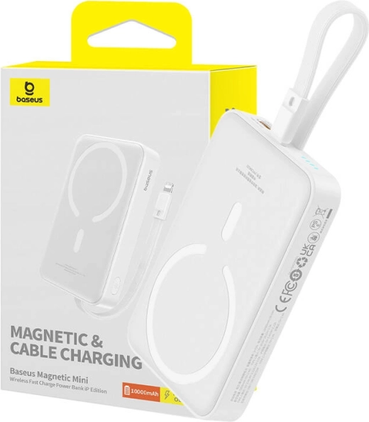 Magnetisk powerbank BASEUS Magnetic Mini 10000 mAh med MagSafe og hurtig opladning 20 W (hvid)