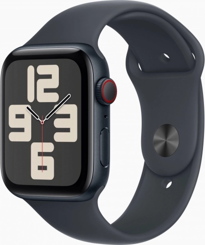 Apple Watch SE GPS + Cellular med aluminiumsurhus 44 mm i midnatsfarve, sportsrem M/L