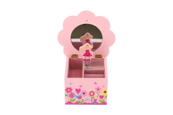 Prinsesse smykkeskrin træ spille blomst skuffe 14,5x8x14,5cm