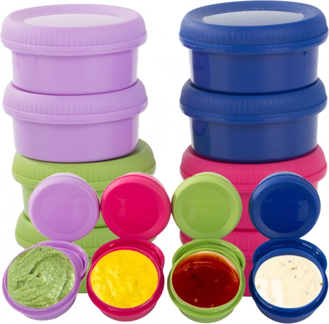 farvede beholdere til dips og saucer 80 ml – sæt med 8 stk. med låg