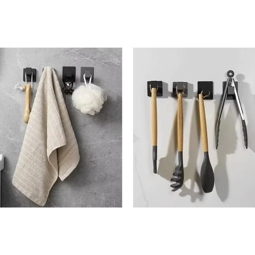 sort selvklæbende håndklædekrog i loftstil - sæt med 4 stykker