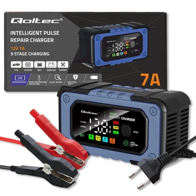 Intelligent Qoltec batterioplader med reparationsfunktion 12V 7A LED 4 tilstande