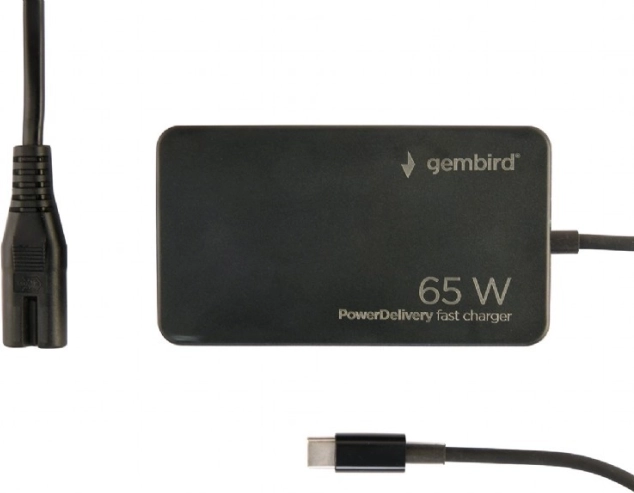 universel USB‑C oplader 65 W med hurtigopladning, sort