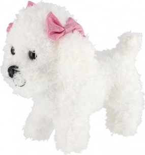 Plys-hund med sløjfer 21 cm hvid