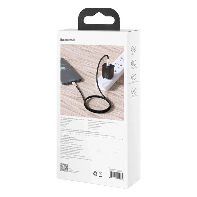 Baseus USB-C til Lightning kabel Cafule 20W, 2m sort
