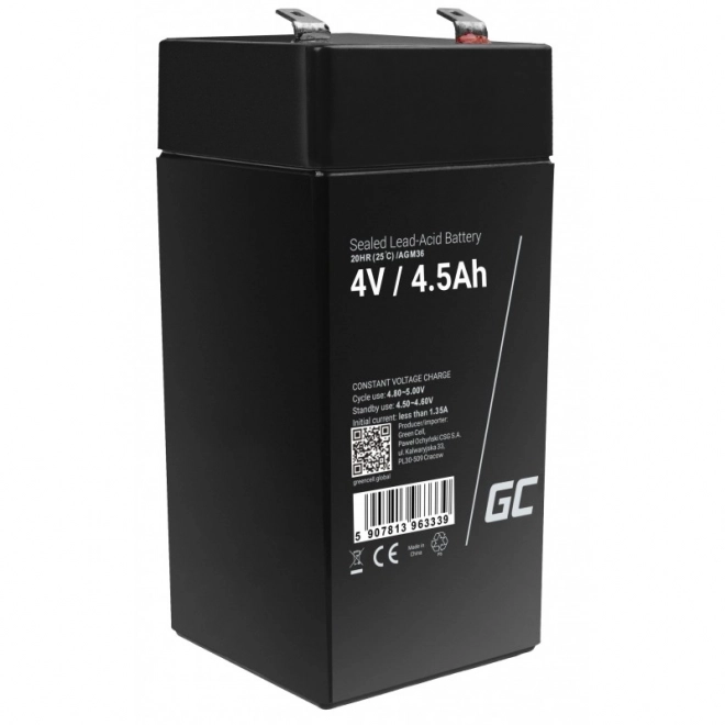 Vedligeholdelsesfrit batteri AGM VRLA Green Cell AGM36 4V 4,5Ah (til alarmsystem, kasseapparater, legetøj)