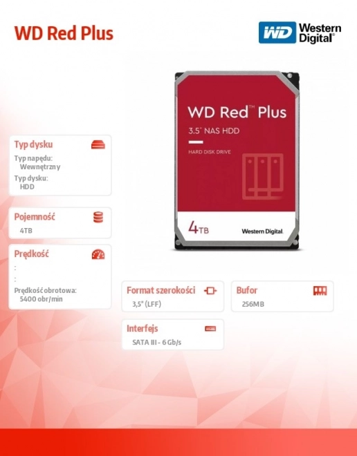 WD Red Plus 4TB 3,5-tommer harddisk til NAS