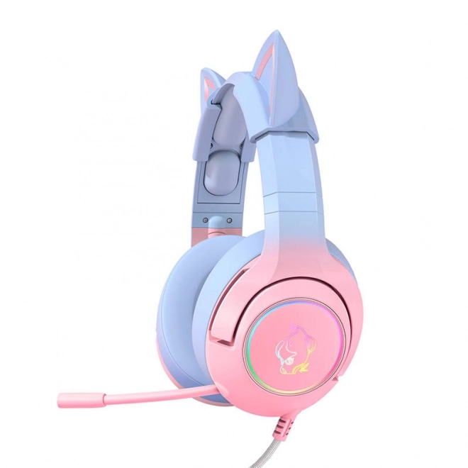 Gaming-headset lyserød-blå med katteører