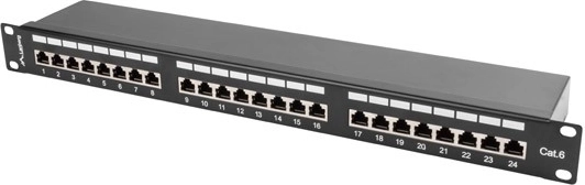 Patchpanel 24 porte 1U Cat6, sort, skærmet