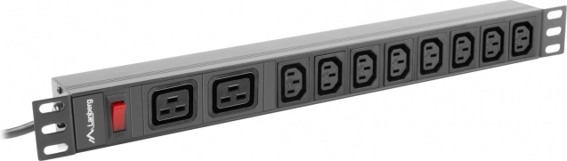 Lanberg rackmonteret strømskinne PDU 19" 1U, 16 A, 8× C13 + 2× C19, C20 indgang – sort
