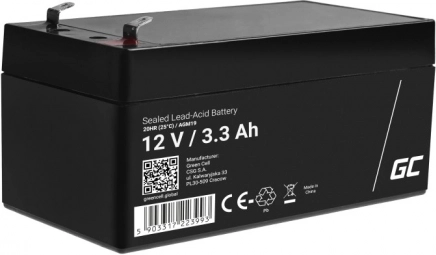 Vedligeholdelsesfrit AGM VRLA-batteri Green Cell AGM41 12V 1,3Ah (til alarm, kasseapparat, legetøj)