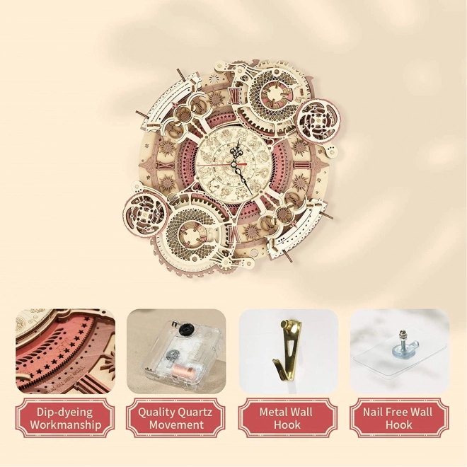 RoboTime 3D træ mekaniske puslespil Ur med kalender