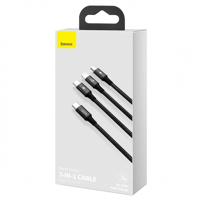 Opladningskabel Baseus 3 i 1, 20W, sort, 1,5 m
