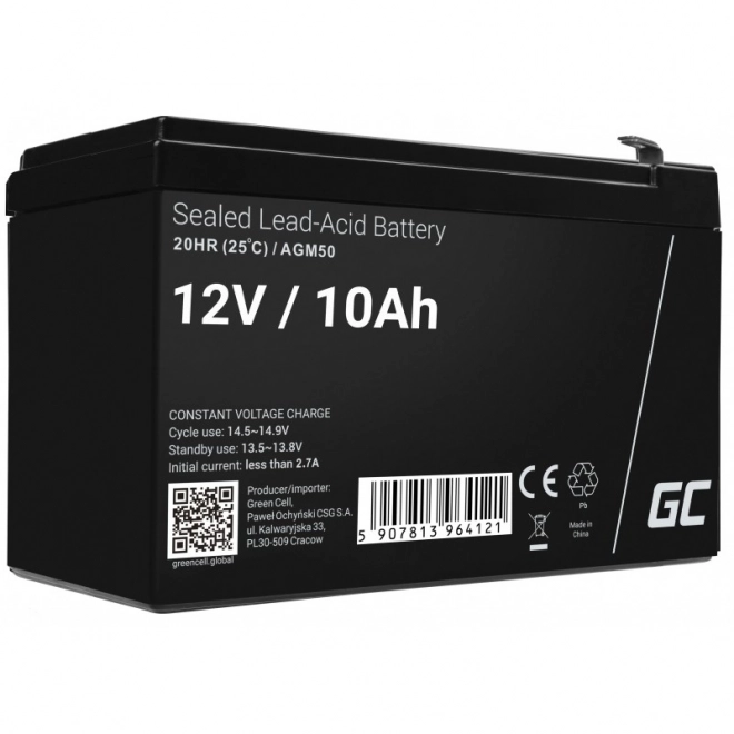 Genopladelig batteri AGM VRLA Green Cell AGM50 12V 10Ah (til UPS, legetøjsbiler, græsslåmaskiner)