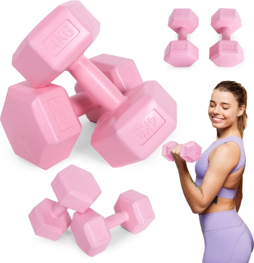 Sæt med sekskantede håndvægte 2×4 kg, pink – ModernHome