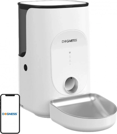 Dogness F16 smart foderautomat 4 l med skål i rustfrit stål (hvid)