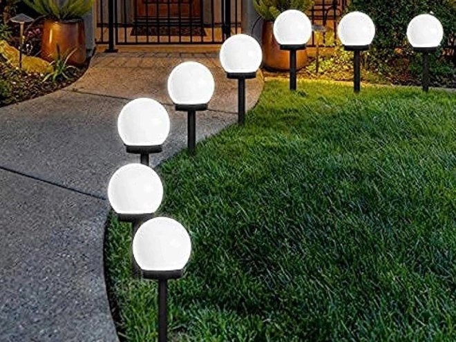 Solcellehave lamper hvide kugler med LED belysning