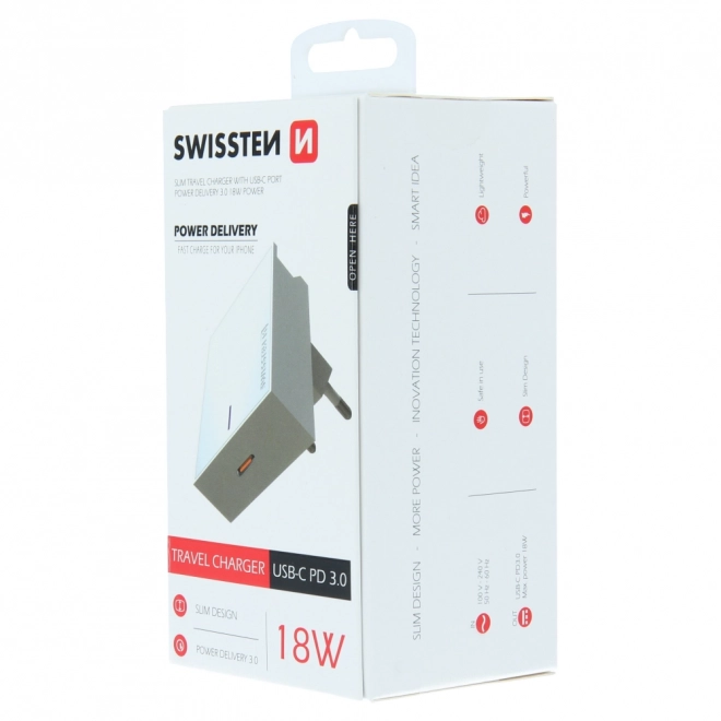 Oplader Swissten iPhone 3.0 18W Power Delivery - hvid