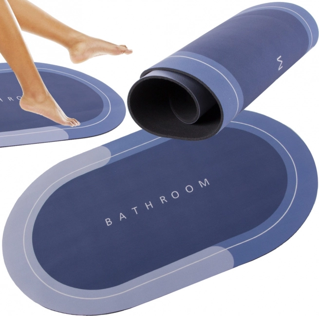 Hurtigttørrende skridsikker badeværelsesmåtte BATHROOM, oval, blå nuancer 58 × 38 cm