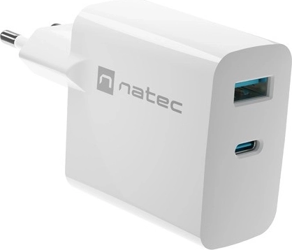 Oplader Natec Ribera GaN 1x USB-A + 1x USB-C 45W hvid