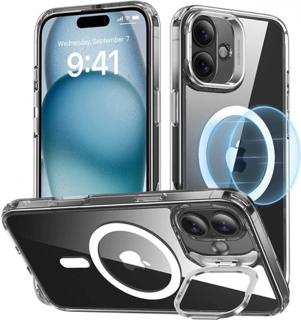 ESR Classic Hybrid HaloLock cover med stander til iPhone 16 Plus gennemsigtig