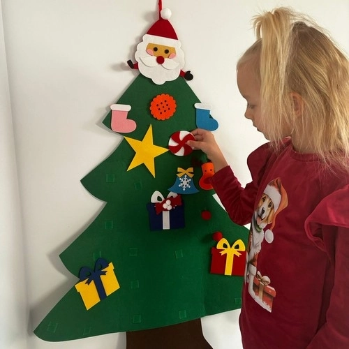 DIY filt-juletræ med pynt 90 cm