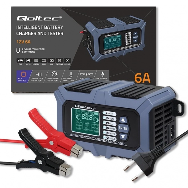 Intelligent mikroprocessor oplader med batteritester og reparationsfunktion 12V | 6A | LCD | AGM LiFePO4 GEL batterioplader