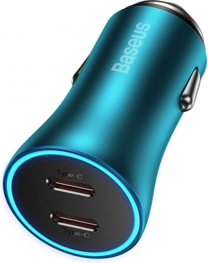Biloplader BASEUS Golden Contactor Pro, 2× USB‑C, 40 W, blå