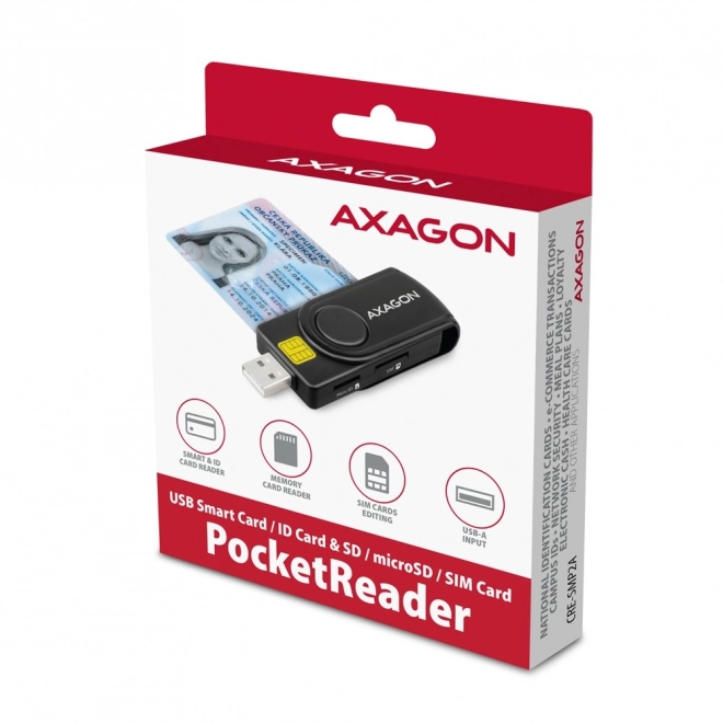 Lommekortlæser AXAGON til ID, SD, microSD og SIM-kort med USB