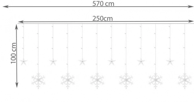 LED farvet gardin med snefnug og stjerner - 5 m, 138 LED