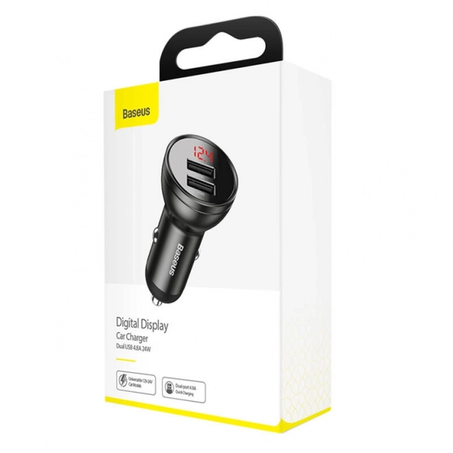 Baseus biloplader med skærm 2x USB