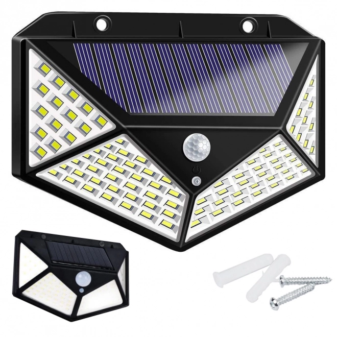 Solcellelampe med 100 LED og skumrings-bevægelsessensor