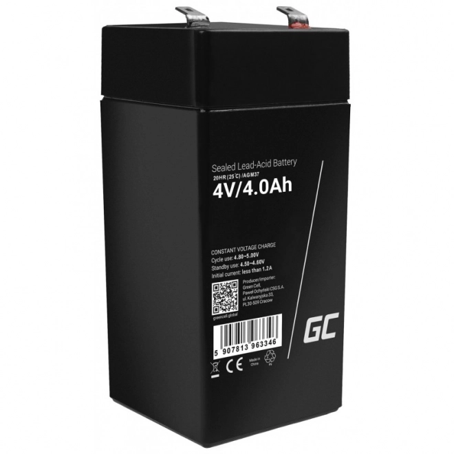 Vedligeholdelsesfrit batteri AGM VRLA Green Cell AGM37 4V 4Ah (til alarm, kasseapparat, legetøj)
