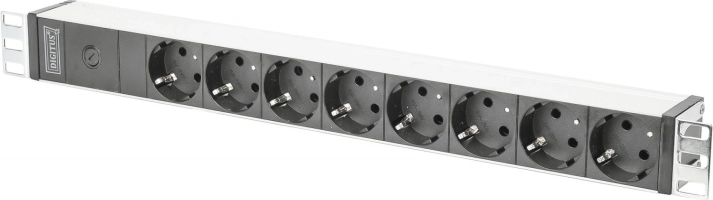 Strømskinne PDU 19" Rack 8x Schuko-stik 2,0 m 1x C14-stik 10A Aluminium