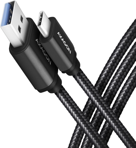 USB‑C – USB‑A 3.2 Gen 1-kabel AXAGON, 2 m, 3 A, aluminiumsender, flettet, sort