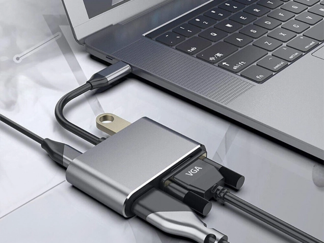 Adapter USB-C HDMI 4K VGA Hub med Power Delivery